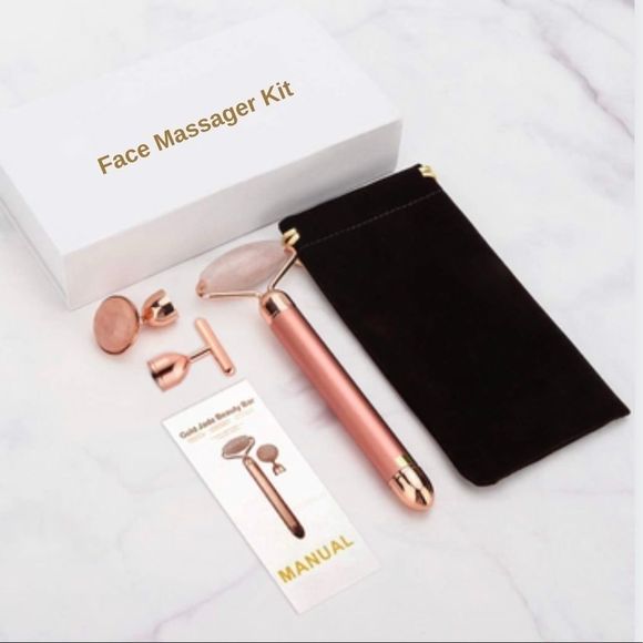 💗 Jade Roller+Gua Sha Rose Quartz, Face Eyes Neck Body Relieve Fine Lines - Picture 1 of 7